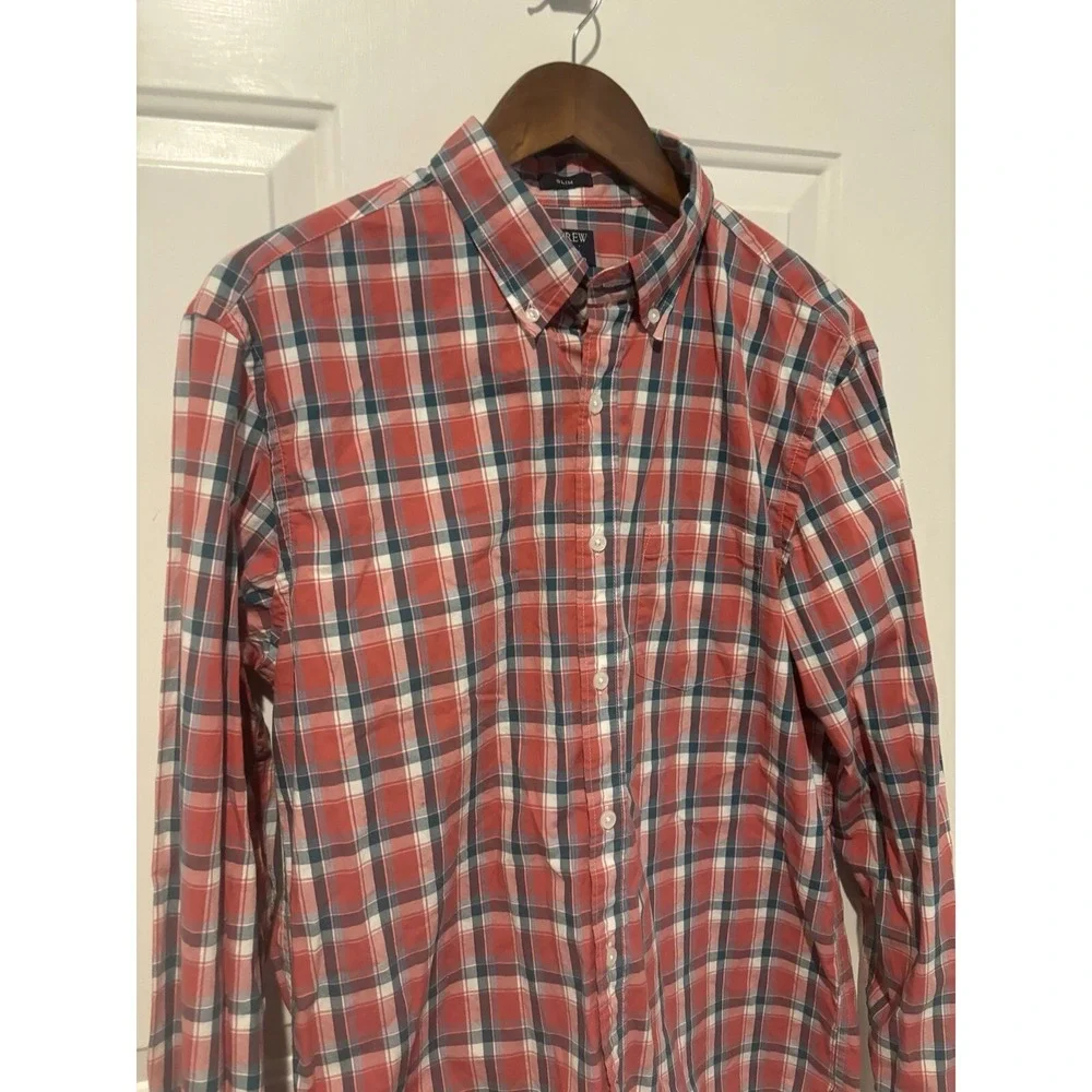 J Crew Oxford Button Up Shirt‎ Large Flex Washed Plaid Long Sleeve Dress Casual